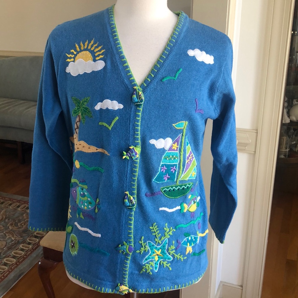 Quacker Factory Blue Nautical Cardigan